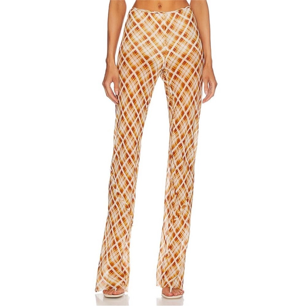 bec + bridge sunflower Orange Plaid silk Flare Pants
